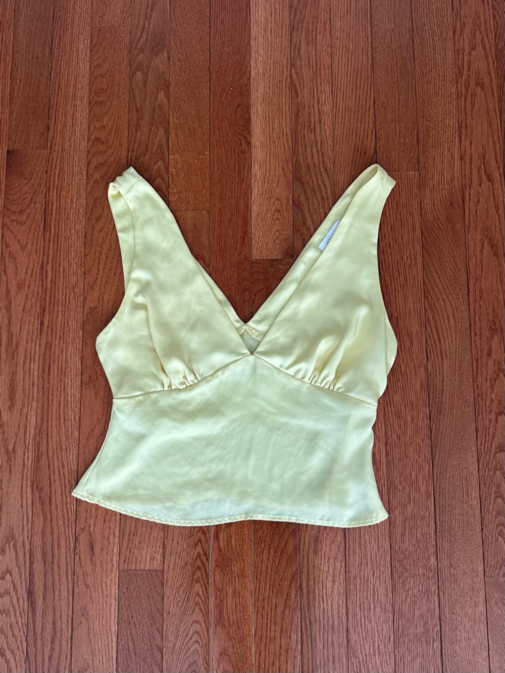 Meshki size S Yellow V-Neck Halter Satin Top